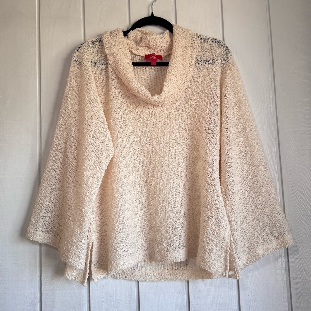 Oscar De La Renta Cream Knit Cowl Neck Sweater